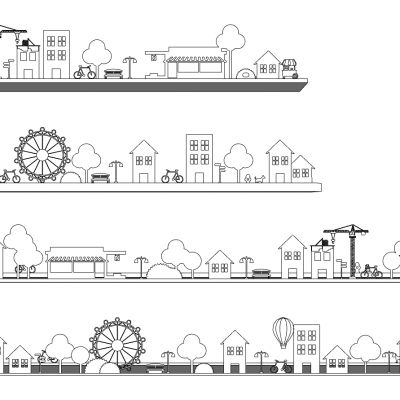 儿童房空间建筑景观剪影画墙饰