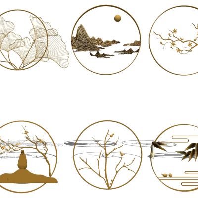 新中式床头背景墙金属银杏叶树枝墙饰