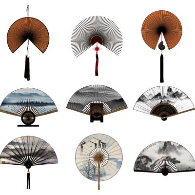 新中式扇子扇面床头背景墙金属墙饰挂饰挂件