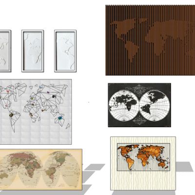 世界地图木格栅墙饰挂画装饰画
