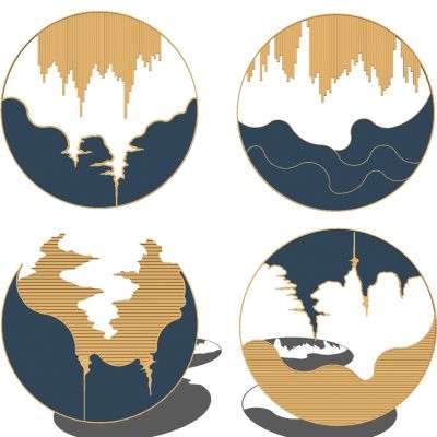 新中式床头背景墙金属墙饰挂饰挂件