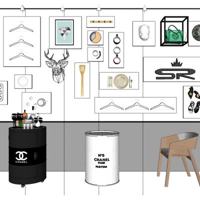 服装店墙饰挂饰摆件油桶休闲椅子