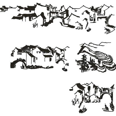 新中式铁艺徽派建筑镂空浮雕山水造型