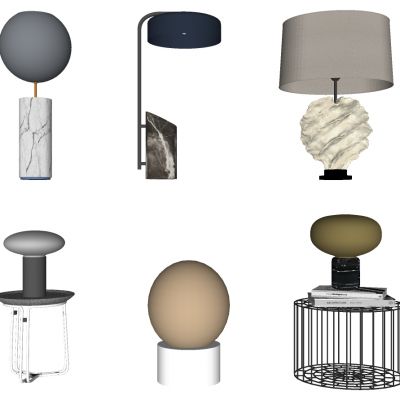 现代圆形台灯大理石石头雕刻螺旋花纹金属铁艺台灯组合