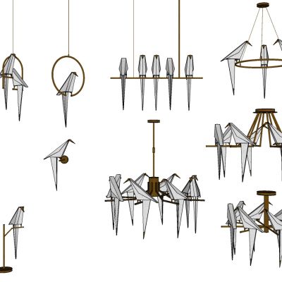 新中式鸟形状千纸鹤吊灯台灯落地灯组合