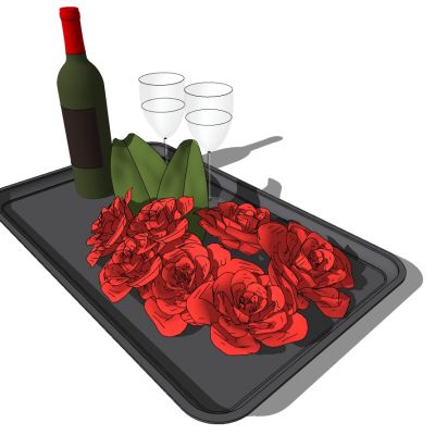 红酒酒瓶花瓣玫瑰花托盘