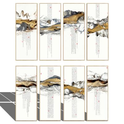 新中式抽象泼墨屏风床头背景装饰挂画