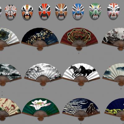 新中式床头背景墙扇面扇子戏曲脸谱墙饰