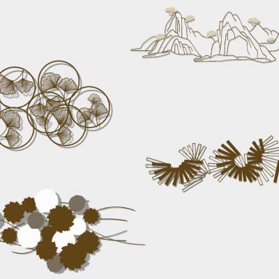 新中式银杏叶山脉山形状床头背景墙