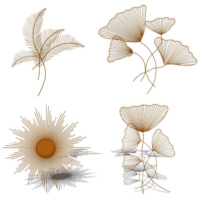 新中式床头背景墙金属羽毛银杏叶挂饰挂件