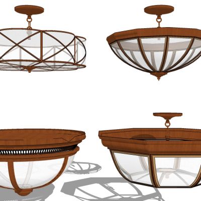 美式欧式吸顶灯组合SU模型