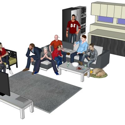 电视柜储物柜茶几组合坐着人物