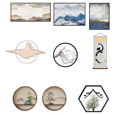 新中式床头背景墙金属墙饰挂饰挂件