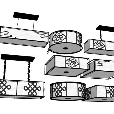 新中式吸顶灯吊灯组合SU模型