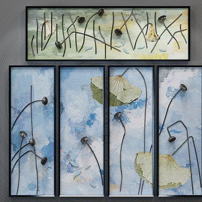 现代新中式实物枯莲蓬壁画