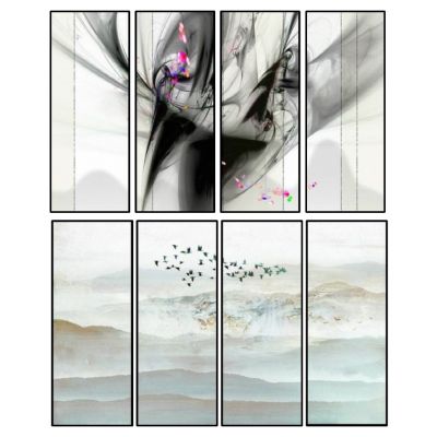 新中式抽象泼墨屏风背景装饰挂画