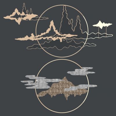 新中式床头背景墙金属山脉山形墙饰