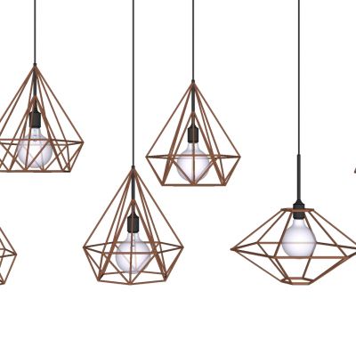 现代工业风铁艺金属钻石形状吊灯灯泡组合