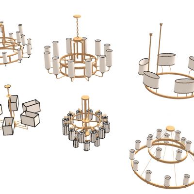 现代新中式金属烛台吊灯组合