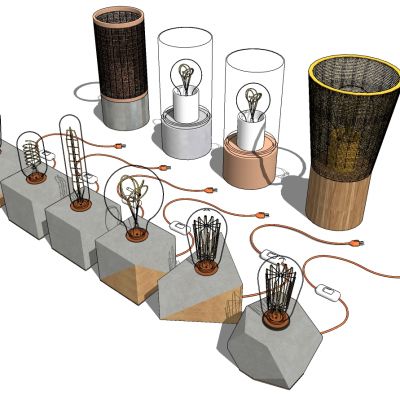 现代石制台灯灯泡藤编编织竹篓子灯泡台灯