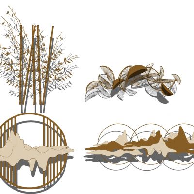 新中式床头背景墙金属墙饰挂饰挂件