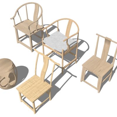 新中式实木单人休闲椅SU模型