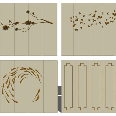 新中式床头背景墙金属小鱼鱼群梅花