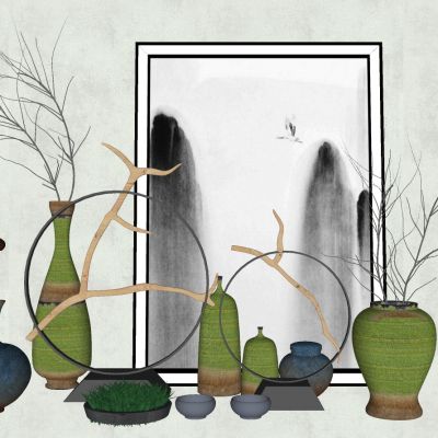 新中式陈设饰品摆件花瓶干枝