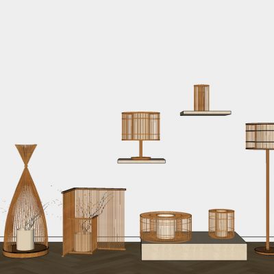新中式日式禅意藤编台灯灯具组合,灯具,落地灯,台灯