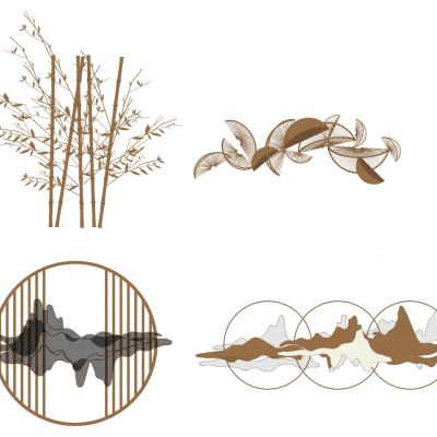 新中式床头背景墙金属墙饰挂饰挂件