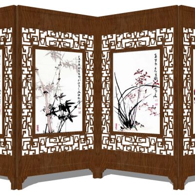 中式雕花花格屏风隔断