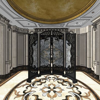 欧式古典别墅挑高大厅楼梯