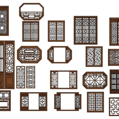 中式花格屏风雕花窗户景观