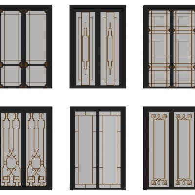新中式日式雕花玻璃花格花格推拉门组合