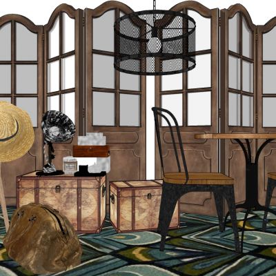 欧式法式英伦美式屏风隔断草帽皮包餐桌