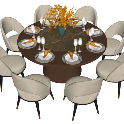 现代新中式圆形餐桌