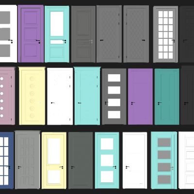现代平板门玻璃花格单开门组合