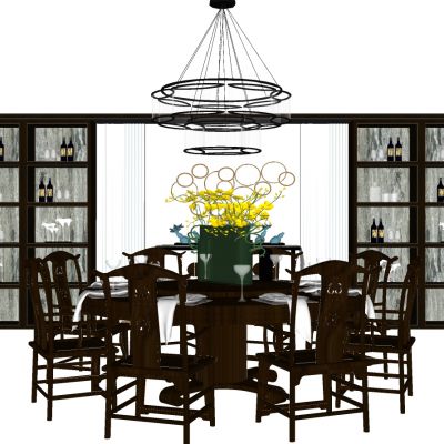 中式古典实木圆形餐桌