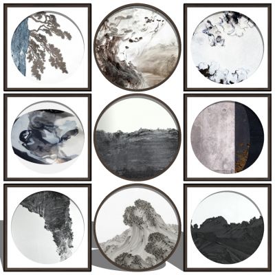 新中式圆形水墨画