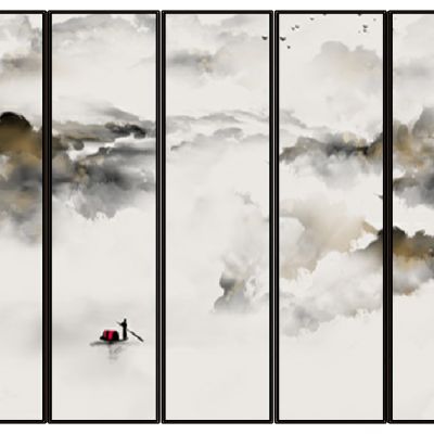 新中式抽象山水山脉山形屏风