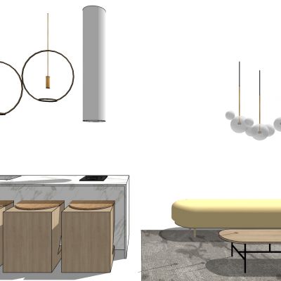 现代北欧吧台八点茶几摆件吊灯组合