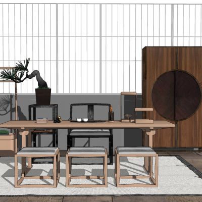 新中式茶室实木茶几边几圆几茶桌椅