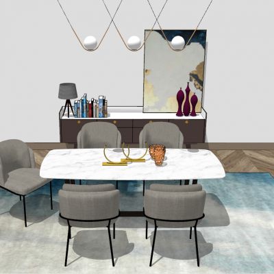 现代北欧低奢餐厅方形餐桌