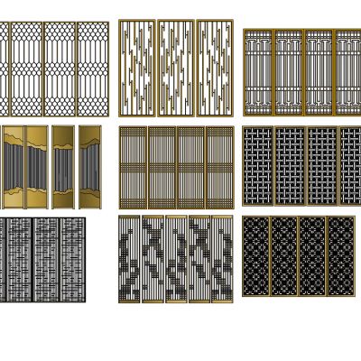 中式花格屏风隔断组合