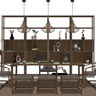 中式茶室实木茶桌椅