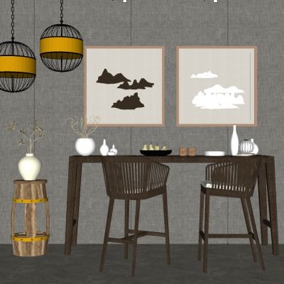 北欧实木吧台椅子吊灯挂画组合