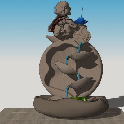 禅意佛像水景莲花佛珠茶海景观雕塑