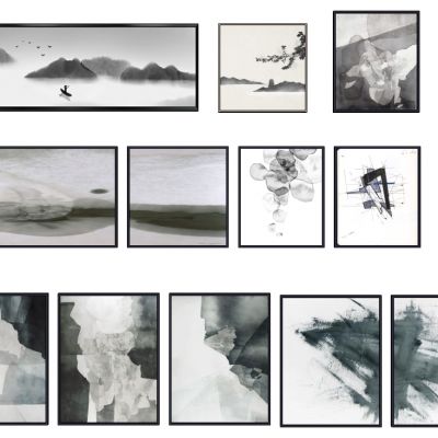 新中式抽象水墨山水山脉装饰挂画