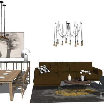 北欧现代沙发茶几餐桌