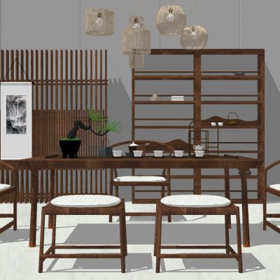 新中式茶室实木茶桌椅